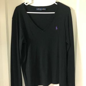 Long sleeve black polo v neck shirt XL